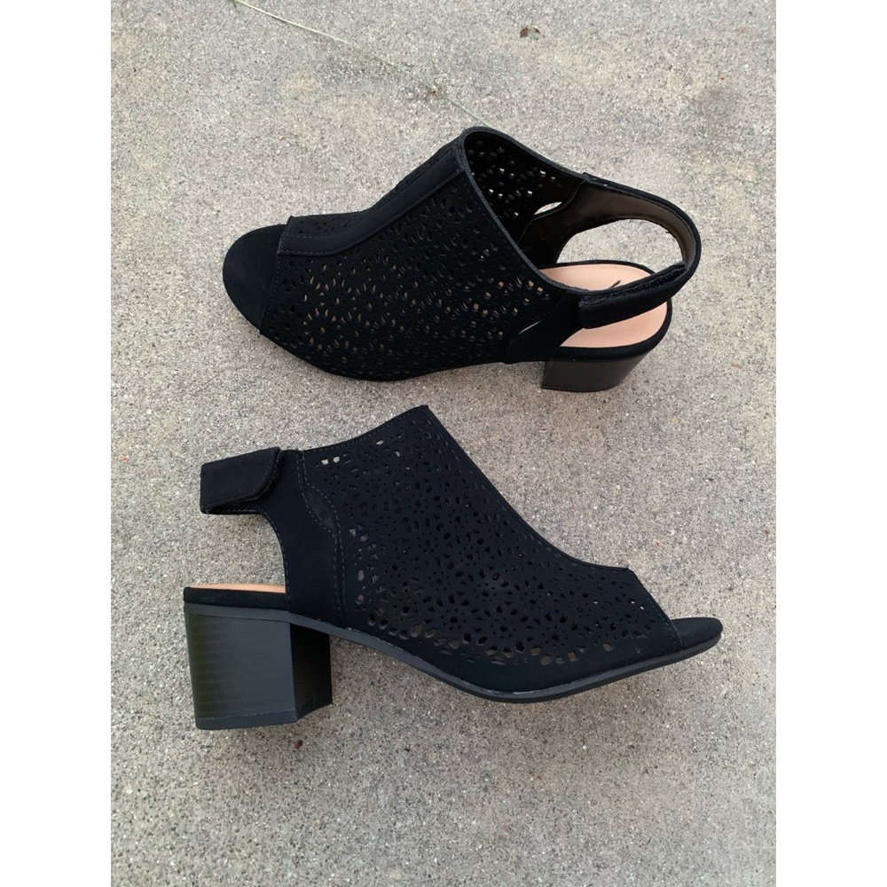 Cityclassified Women Open Toe Ankle Velcro Low Block Heel in Black